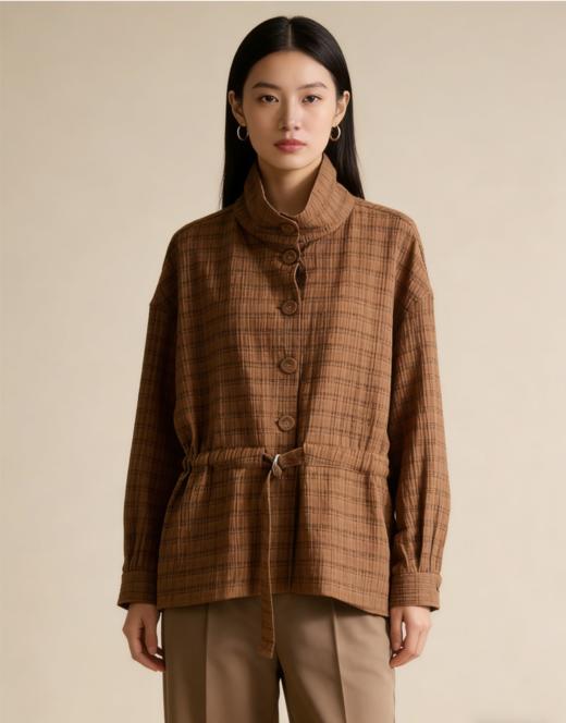 G2000女装SS26商场新款格纹束腰外套61286050 商品图0