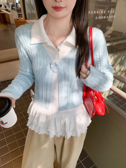 <曾小咸推荐>3.12现货秒杀 ！微信超特价！翻领花边打底衫 日常139.99 立减80 秒杀59.99！！韩系立体花朵开衫  秒杀79.99！！ 商品图4