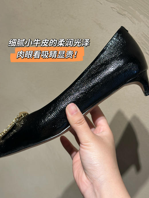 优雅时髦国风小尖头猫跟鞋 双色牛皮鞋面；里垫 羊皮柔软舒服不磨脚 复古气质摩登，3cm跟高上脚软糯久走不累👍 简约金属方扣低调显贵，越看越有品味！ 商品图5