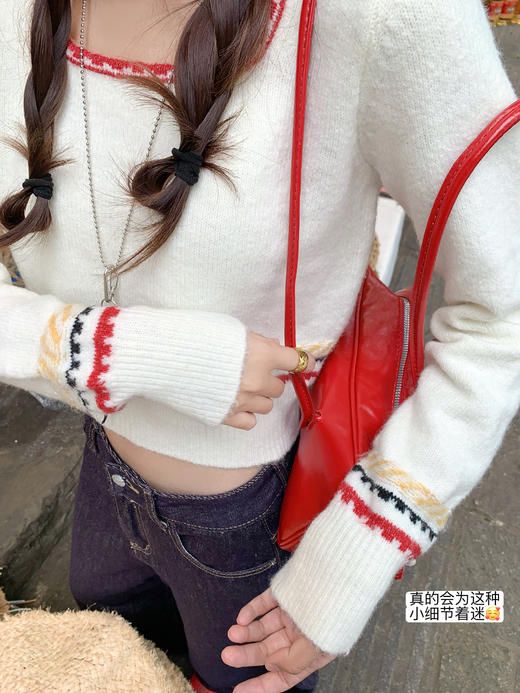 <曾小咸推荐>3.5现货秒杀 ！微信超特价！韩系撞色方领针织衫 日常159.99 立减80 秒杀79.99！！ 商品图5