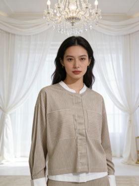 G2000女装SS26商场新款条纹休闲衬衫61233827