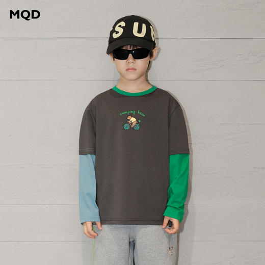 【MQD】童装男女大童26春季新款儿童学院风卡通印花潮酷拼接长袖T恤 商品图1