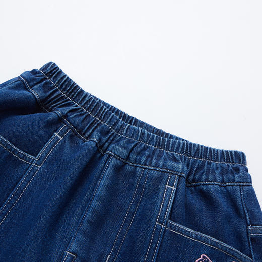 【MQD】童装女大童弯刀牛仔裤冬新款儿童学院刺绣加绒保暖百搭裤子 商品图3