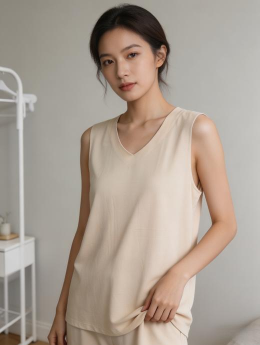 【醋酸砂洗平纹系列】SCHIESSER德国舒雅女士外穿打底随性多用途V领背心 31/27192V 商品图1