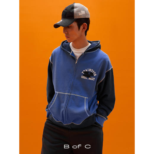 CryingCenter联名bofc 复古洗水拼色毛圈拉链卫衣 商品图0