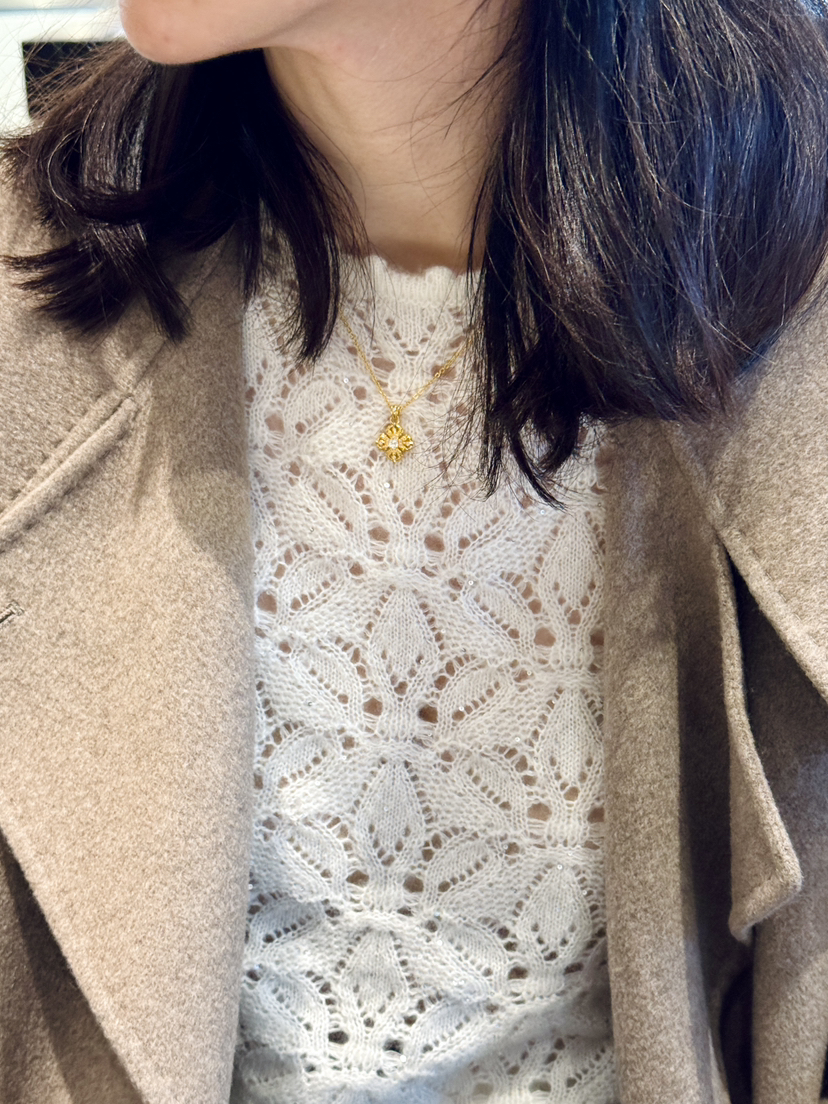 美爆~鄂尔*多思山羊绒真丝珠片纱提花镂空宽松针织衫【包邮+三天无理由退换】