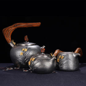 子佩集S999银+崖柏【浮光兰影】提梁壶小茶壶公道杯摆件套装【TG007】【TG008】【TG009】2403