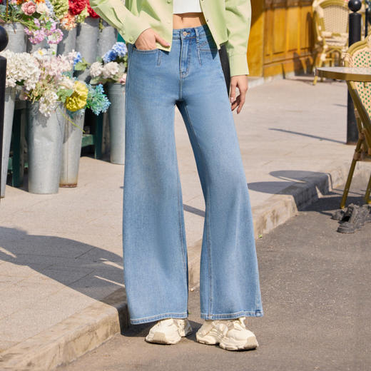 半身缘女裤 春季时尚增高显瘦筒喇牛仔裤261102U10120193 商品图2