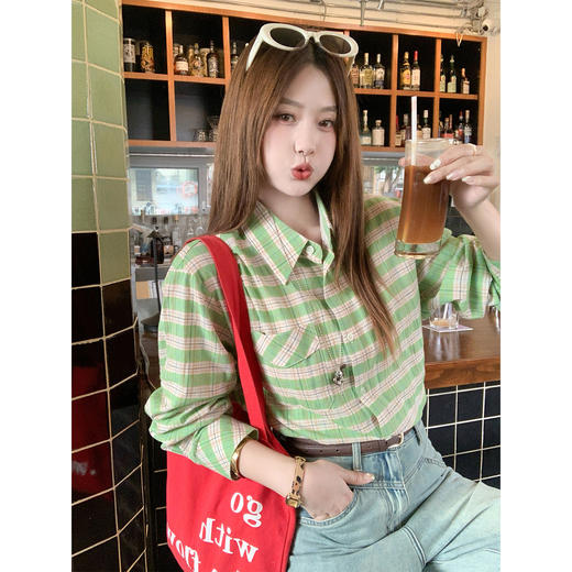 <曾小咸推荐>3.10现货秒杀 ！微信超特价！韩系绿格子衬衫 日常199.99 立减120 秒杀79.99！！ 商品图3