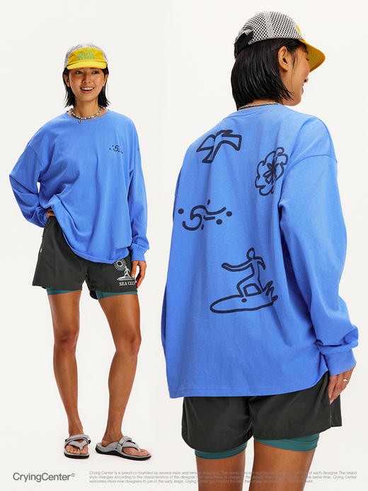 CryingCenter 海洋图腾轻薄竹节棉长袖T恤运动跑步冲浪海边穿搭 商品图4