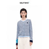 SELFWHO棉醋酸混纺撞色条纹针织开衫女2026夏季新款宽松圆领上衣 商品缩略图0