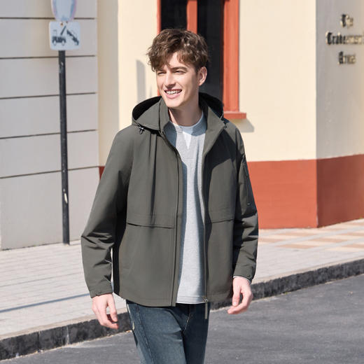 半身缘男装 春季简约防风挡雨帽子可脱卸夹克261112U01310224 商品图3