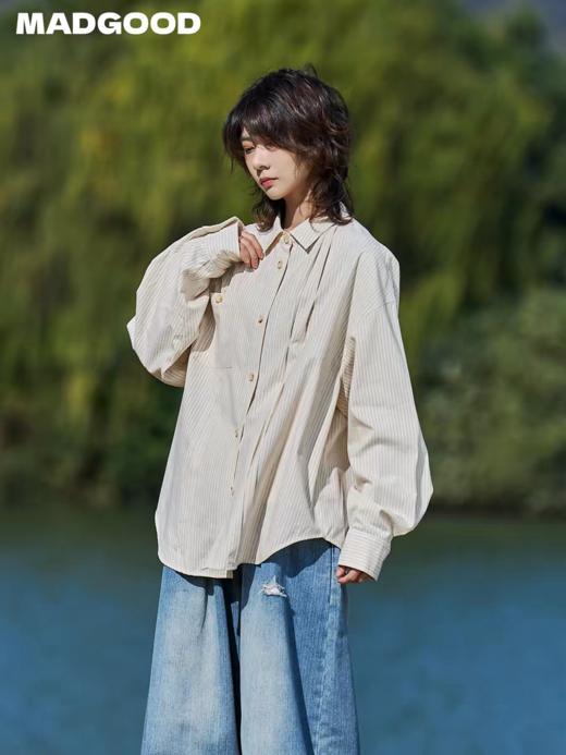 马得工地/MDGDCS212106/条纹风琴褶工艺长袖衬衫 商品图0