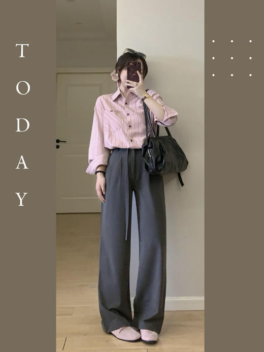 【百图lulu定制】【预售4月17日发】【女绅士衬衫】咖条纹 粉色  长袖衬衫 商品图1