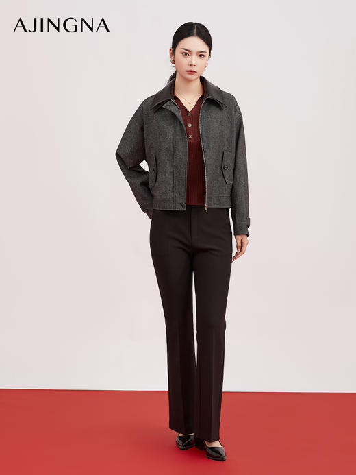 【商场同款】阿菁娜春季新款设计感短外套皮质翻领修饰颈肩方正贴袋平衡廓形A31C106002 商品图3