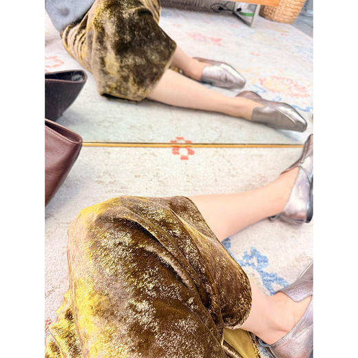 纸醉金迷 烫金丝绒直筒微A半裙 毒家绿咖色 把烟花定格在裙上 商品图5