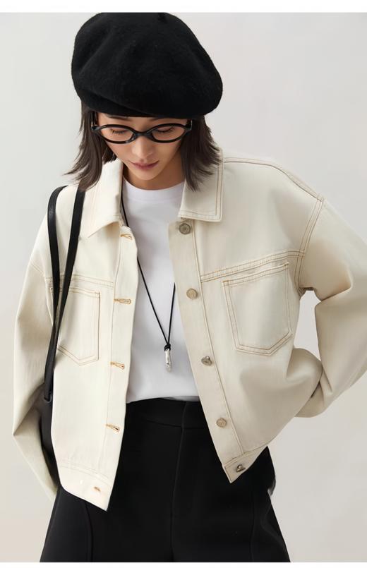 LONGNVFAIR彩棉牛仔外套，春季爆火穿搭，温柔又高级！纯棉水洗牛仔，柔雾粉/白色【3-7天发货，周末顺延】【G】 商品图6