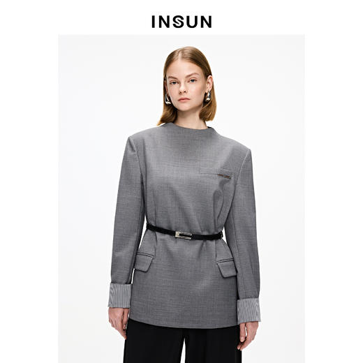 INSUN恩裳半高领通勤长袖衬衫 商品图1