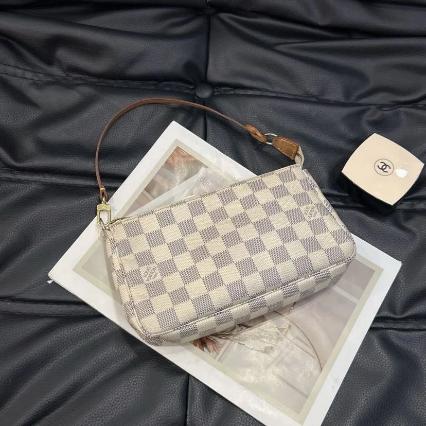 Lv 白棋盘格 大号 麻将 腋下包