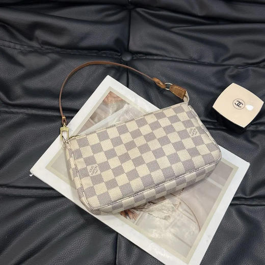 Lv 白棋盘格 大号 麻将 腋下包 商品图0