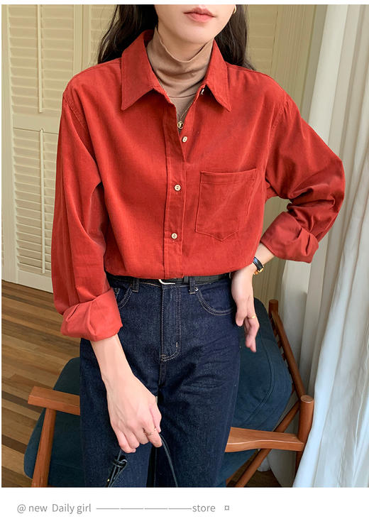 Avann灯芯绒宽松净版叠穿上衣5153 商品图2