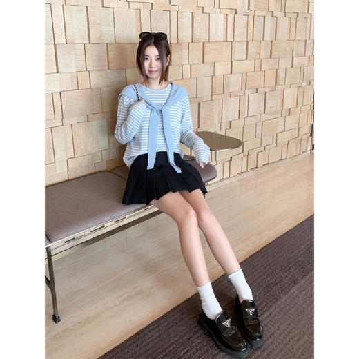 <曾小咸推荐>3.10现货秒杀 ！微信超特价！韩系带披肩条纹针织衫 日常179.99 立减100 秒杀79.99！！ 商品图2