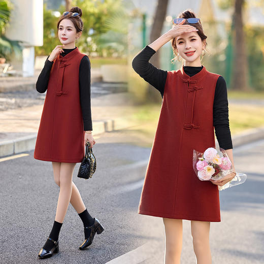 新中式套装女装春秋2026年新款小个子国风盘扣背心裙打底衫两件套DMGY2663 商品图3
