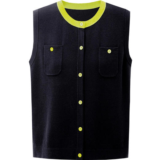 SELFWHO亚麻混纺撞色正肩圆领马甲背心女2026夏新款宽松开衫上衣 商品图3