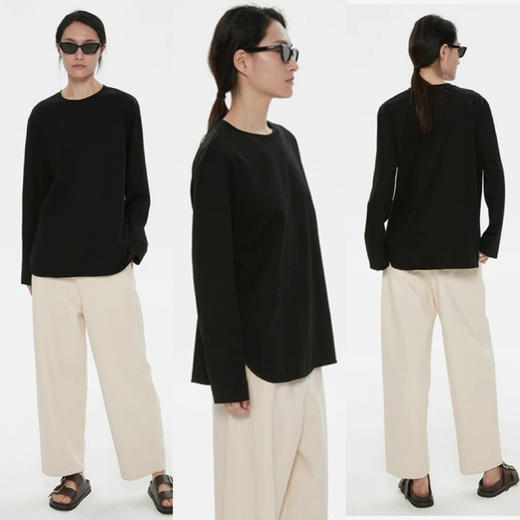 【23区】日单/弧形下摆圆领全棉长袖T恤。白色 黑色 自己备注号码颜色 商品图1