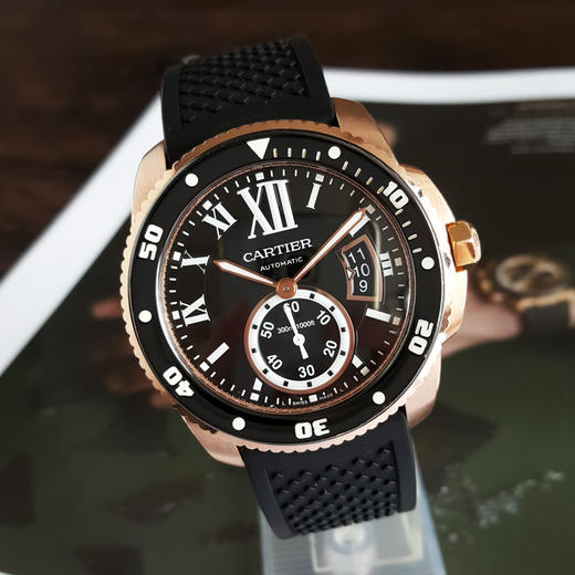 【95新】CARTIER卡地亚W7100052自动机械日期显示42mm（男款）卡利博系列18k玫瑰金/陶瓷刻度表圈300126NJS57 商品图3