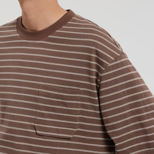 MODE COMMUTER | MC夹色纯棉针织休闲错位口袋横条纹圆领纯棉T恤 商品图4