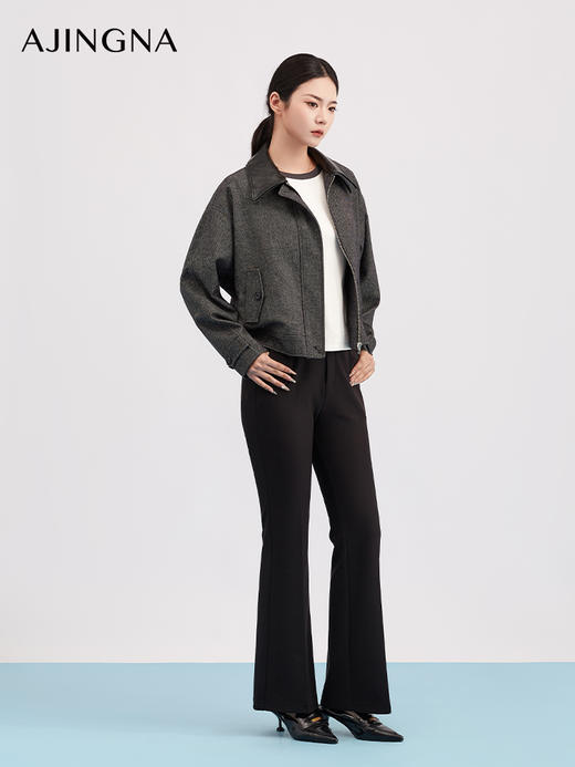 【商场同款】阿菁娜春季新款设计感短外套皮质翻领修饰颈肩方正贴袋平衡廓形A31C106002 商品图2