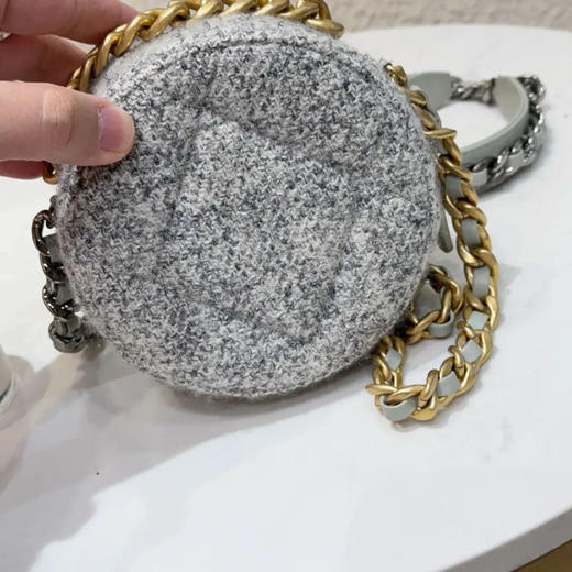 Chanel 19bag mini 圆饼 灰色 毛呢 斜挎包 商品图1