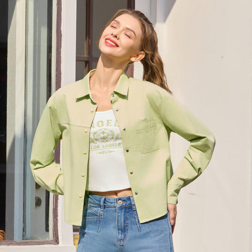 半身缘女装 春季翻边拼色休闲时尚小清新衬衫261113U01040264 商品图1