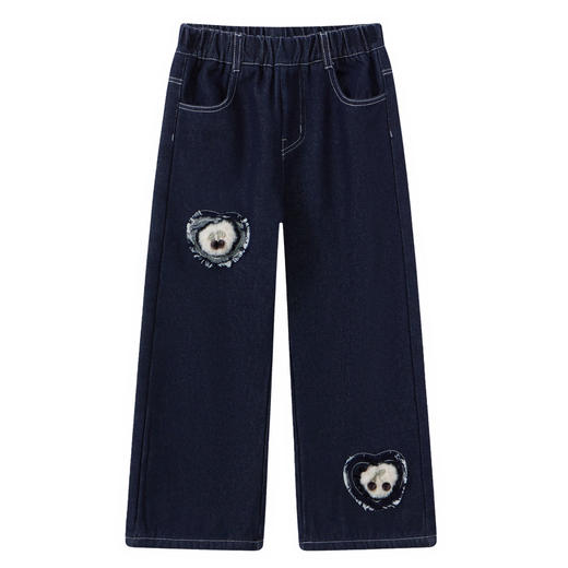 【MQD】童装女大童冬新款儿童甜美可爱加绒加厚保暖直筒长裤牛仔裤 商品图1