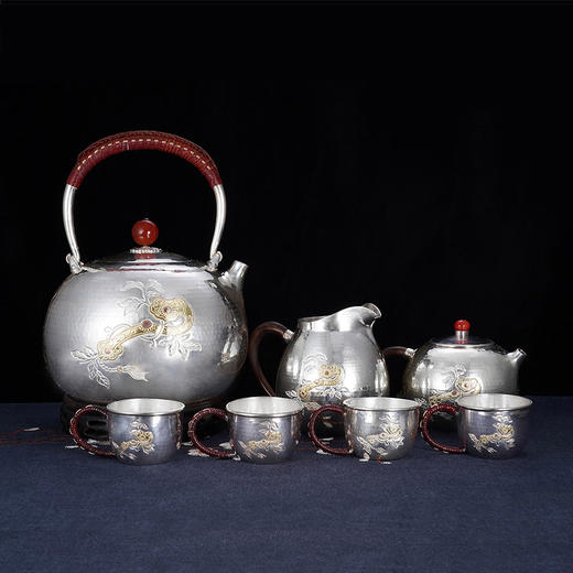 子佩集S999银【如意令】嵌金提梁壶小茶壶公道杯摆件茶杯摆件茶具套装【ZJ007】【ZJ005】【ZJ006】【ZJ012】2311 商品图0