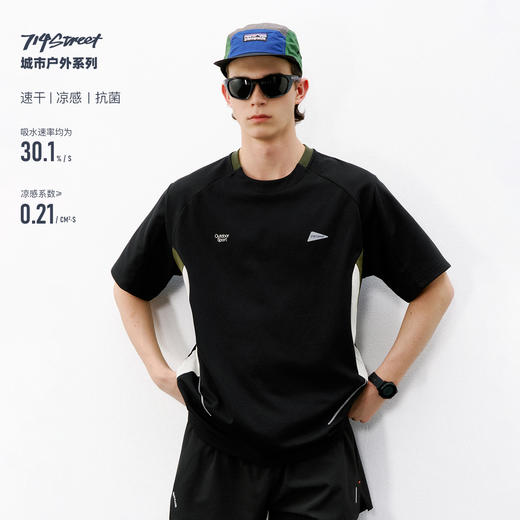 714street撞色拼接网眼透气运动短袖 2026夏季凉感速干情侣T恤男 商品图0