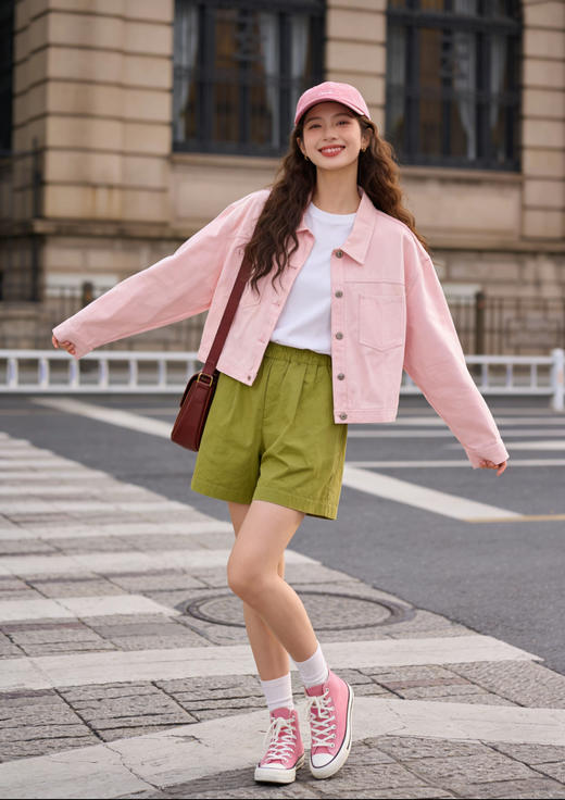 LONGNVFAIR彩棉牛仔外套，春季爆火穿搭，温柔又高级！纯棉水洗牛仔，柔雾粉/白色【3-7天发货，周末顺延】【G】 商品图1