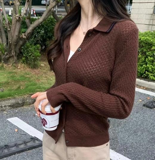 预售  重磅   miu挑孔开衫  polo针织衫   美拉德撞色系  32支精梳长绒棉 商品图0