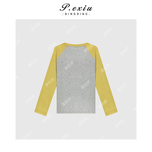 03-2潘依绣丁丁宠粉PanYiXiu/潘依绣【香蕉奶油】美式插肩袖撞色印花长袖T恤 WH00206 商品图2