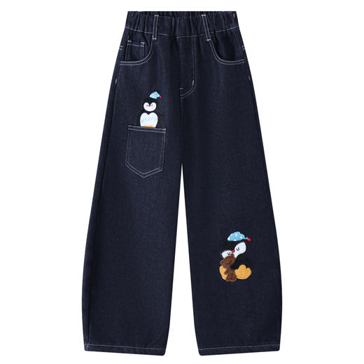 【MQD】童装女大童加绒阔腿裤冬季儿童萌趣卡通防褪色奥粒绒牛仔裤 商品图4