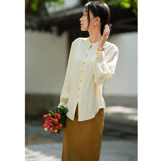 「高货kbnq」全新升级【铂金会员441/天猫599/差价158】(01712)洛诗琳气质中式真丝上衣2026春季新款国风真丝提花衬衫 商品图1