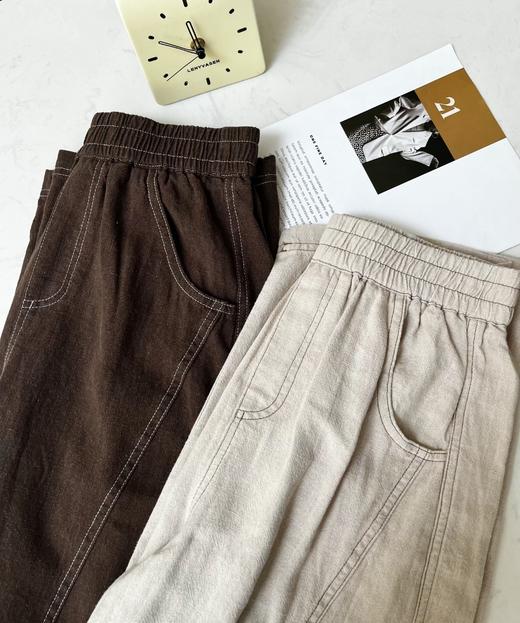 爆款3-7天发货！cosAcosB天丝苎麻撞色线松紧弯刀阔腿裤2124 商品图1