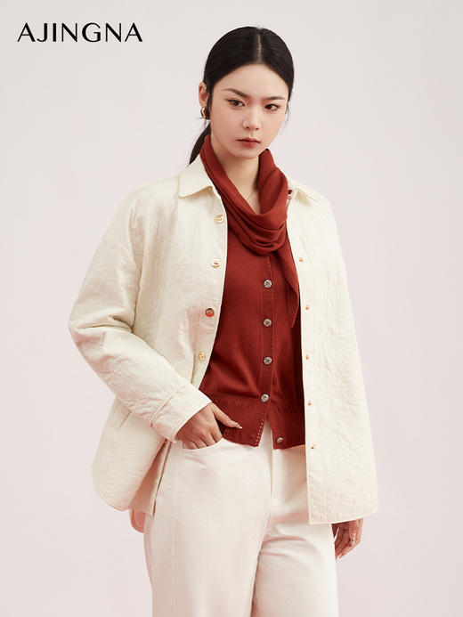 【商场同款】阿菁娜春季新款羊毛混纺V领开衫 布朗红色高级显白优雅与温暖兼具A31C318031 商品图4