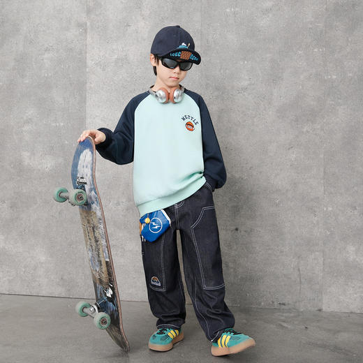 【MQD】童装男大童26春季新款儿童学院风街潮拼接长袖套头圆领卫衣 商品图3