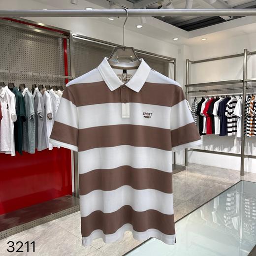 商务休闲翻领短袖T恤丝光棉5A抗菌宽条纹上衣   MDH-3211 商品图1