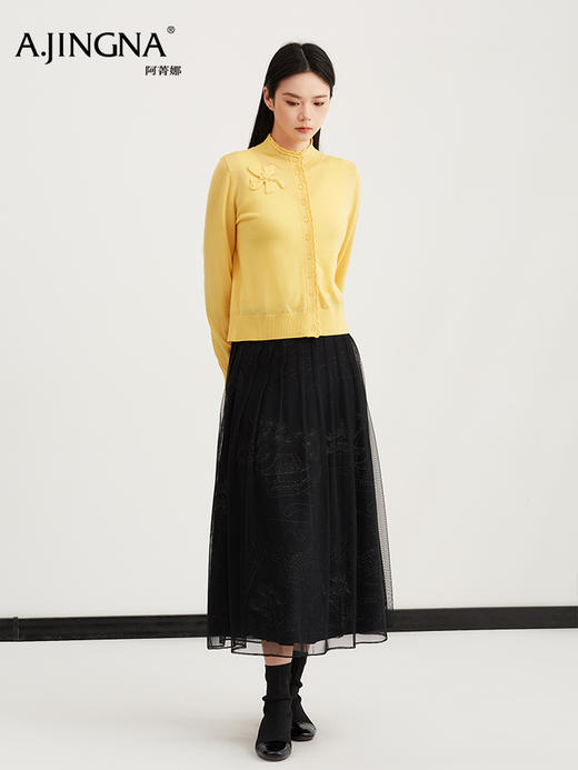 【商场同款】阿菁娜春季新款小香风开衫立体花朵侧边点睛蕾丝包边精致线条一件穿出轻奢质感A31C118501 商品图4