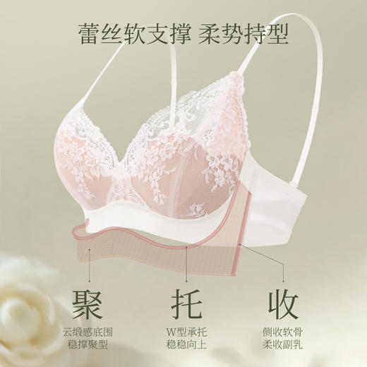 素肌良品【山茶花】蕾丝内衣女小胸聚拢显大防下垂性感法式文胸-MX525 商品图3