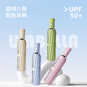 【出行无担忧❗️莫兰迪16骨黑胶雨伞】全自动折叠，轻便可收纳，晴雨两用太阳伞！女防紫外线遮阳伞高颜值三折伞雨伞L