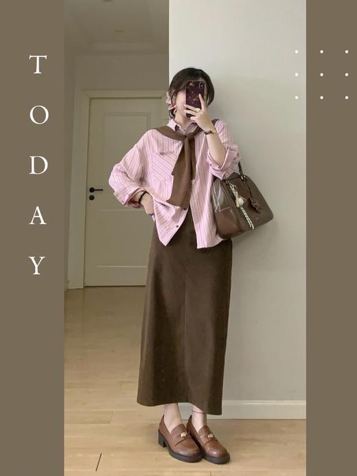 【百图lulu定制】【预售4月17日发】【女绅士衬衫】咖条纹 粉色  长袖衬衫 商品图5